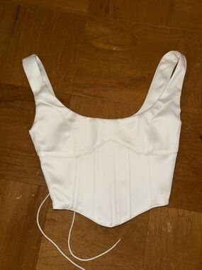 Danielle Guizio White Corset Crop Top with Wide Straps